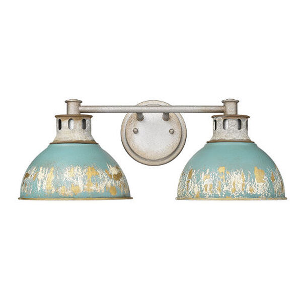 Kinsley Aged Galvanized Steel Two-Light Bath Vanity with Antique Teal Shade, image 1